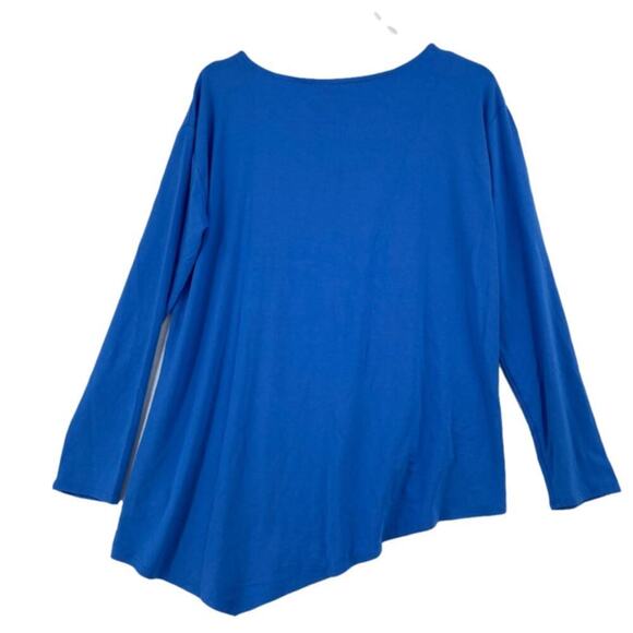 Eileen Fisher Tunic Top Size L Blue Long Sleeve Asymmetric Hem Stretch Knit - Picture 5 of 9